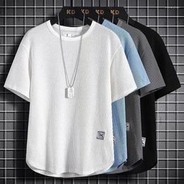 Men's Polos Loose Oversized -shir T Shirt For Men Clothing Waffle Breathable Short Sleeve Summer Round Neck T-shirt Tops Tees