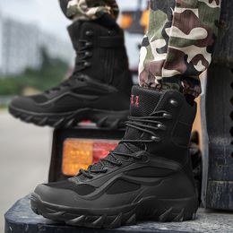 Botlar Yüksek Kalite Sonbahar Erkekler Boots Taktik Askeri Özel Kuvvet Su Geçirmez Deri Çöl İş Ayakkabıları Erkek Savaş Ordusu Ayak Bileği Botları 230714