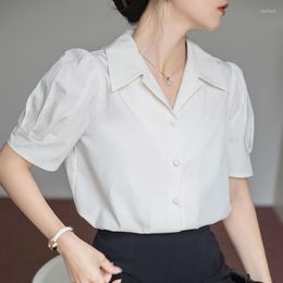 Women's Blouses White Short Sleeve Career Shirts Women Summer Office Top 2023 Fashion Turn-down Collar Button Up Shirt Woman Casual Loose