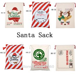 20pcs Christmas Gift Bag Santa Sacks Drawstring Canvas Bags Party Decorations Personalized Kid Toys Christmas Stocking Bags206N