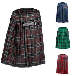 Vests Mens Kilt Traditional Plaid Belt Pleated Bilateral Chain Brown Gothic Punk Scottish Tartan Trousers Skirts