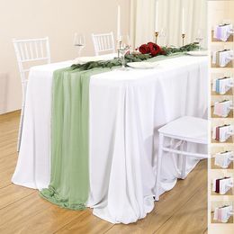 Table Cloth Wedding Runner Decor Chiffon For Banquet Party 75x300cm White Color French Style Gauze Cover