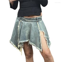 Skirts Denim Skirt Y2k Aesthetic Women Summer Elastic Low Waist Frayed Hem Jeans Fashion Fairy Grunge Mini Streetwear