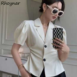 Women s Suits Blazer Summer Shirring Single Breasted Loose Notched Fashion All match Ladies Ins Ulzzang Simple Streetwear 230715