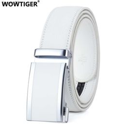 WOWTIGER Mens Fashion Automatic Buckle Leather Luxury Man cinturones hombre white men Belt Alloy buckle Belts for Men L230704