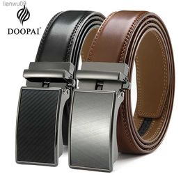 DOOPAI Mens Leather Belt Automatic Genuine Leather Belts Leisure Fashion Ratchet Belts for Men Pants Waistband L230704