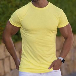 Men's T-Shirts 2023 Summer Mens Sports T-shirts Solid Round Neck Short Sleeves Tshirt Tops Fashion Trend Slim Fit T Shirt Tee Men Clothing L230715