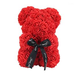 VKTECH Valentines Day Gift 23cm Red Rose Teddy Bear Rose Flower Artificial Decoration For Christmas Valentine's Birthday Gift299Y