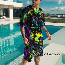 Men's Tracksuits Men T Shirt Hip Hop 2023 Dark Streetwear 3D Printed Fashion Shorts Tracksuit Two Piece Sets Summer Clothes Sports Outfits