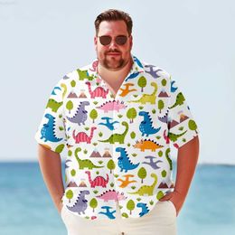 Men's Casual Shirts Big Tall Haiian Shirt For Men Vintage Cartoon Dinosaur Print Summer Plus Size Short Sleeve Oversized Clothes Y2kStreetwear L230715
