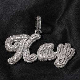 DIY Custom Name Baguette CZ Letters Pendant with 3mm 24inch Rope Chain Gold Silver Bling Zirconia Men Women Jewelry