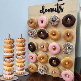 Wooden 20 Donut Wall Stand Wedding Decoration Boy Girl Birthday Party Donuts Stand Baby Shower Doughnut Weds Deco 211109298Y