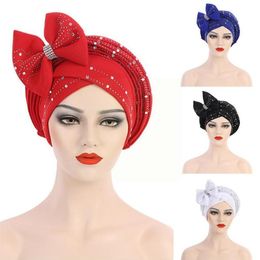 Ethnic Clothing Hat Muslim Space Layer Stacked With Bow Headscarf Party Headtie Headwear Wedding Diamond Tie African M2l2208n