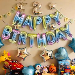 13Pcs set Happy Birthday Letters Balloons Rainbow Gradient Alphabe Balloon for Baby Shower Kids Birthday Party Ballon Decoration Y255s
