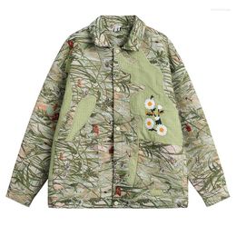 Men's Jackets Autumn Floral Embroidery Jacket Men Oversize Baggy Coat Fashion Korean Streetwear Vintage Outerwear Clothing Tops Male Plus