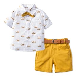 Clothing Sets Birthday Suit For 1 2 3 4 5 6 Years Boys Kids Summer Cotton Clothes Crown Printed T shirt Yellow Shorts PCS Casual Outfit 230714