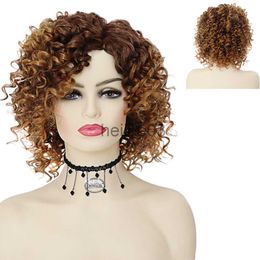 Synthetic Wigs GNIMEGIL Synthetic Short Wigs for Women Ombre Brown Afro Kinky Curly Wig Female Cosplay Halloween Daily Use Party Costume Gifts x0715