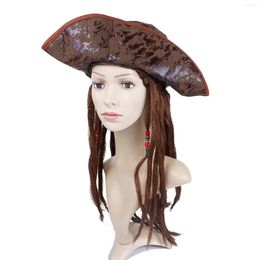 Berets Faux Leather Pirate Hat With Wig Captains Costume Cap For Fancy Dress Events Play Games Of Adventure And Mischief Men