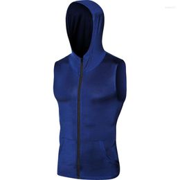 Men's Vests Spring Autumn Men Sports Vest Casual Gym Corset Sleeveless Hooded Coat Solid Color Quick-drying Thin Zip Waistcoat Outwear