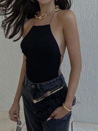 Women's Jumpsuits Rompers Halter Bodysuit Women Black Top Tie Up Summer Streetwear Clothes Party Sexy Outfits Sleeveless Overalls Blackless Body 230714