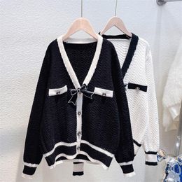 Women's Knits EBAIHUI High Quality Bow Knot Sweater Jacket 2023 Early Spring V Neck Coats Korean Loose Elegant Knitted Cardigan