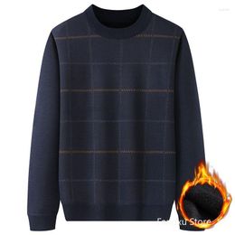 Men's Sweaters Men Sweater Stripe Long Sleeve Casual Soft Warm Knitwear Plus Fleece Thick O Neck Pullover Loose Base Vintage Winter Thermal