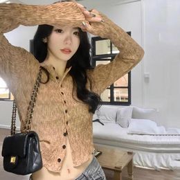 Women's Knits Summer Thin Long Sleeve Knitted Cardigan Korean Style Slim Short Design Sense Pullover Tops Ladies Elegant Sweater Coat