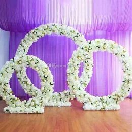 Customized new round iron arch wedding props road lead stage background decor iron arch stand frame with silk artificial flowers A231a