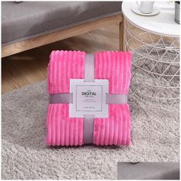 Blankets Solid Striped Throw Blanket Flannel Fleece Super Soft Warm Fluffy Bed Linen Bedspread For Sofa Bedroom Decor Home Textiles Dhjsd