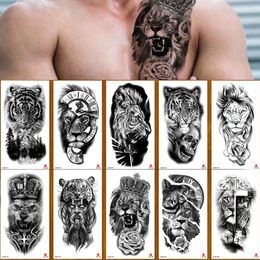 Temporary Tattoos 100 pieces of lion tiger and snake waterproof temporary tattoo stickers Wholesale rose glitter Body art arm sexy women sleeve men 230715