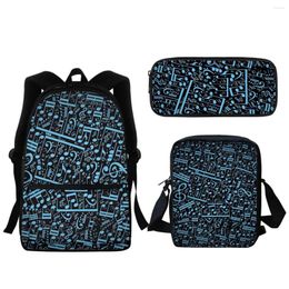 School Bags 3PC Zipper Student Fashion Music Note Pattern Children Kindergarten Backpack Casual Bookbags Lunch Satchel Bag 2023