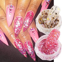 Nail Glitter 1Box Spring Pink Holographic Opal Powder Gold Silver Cross Star Sequins Decorative Pigment Accessories LEOSF 230714