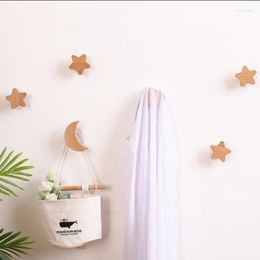 Hooks Children's Room Wooden Creative Nordic Cute Star Key Hook Coat Rack Wall Hanger Bag Bedroom Accessories Decor