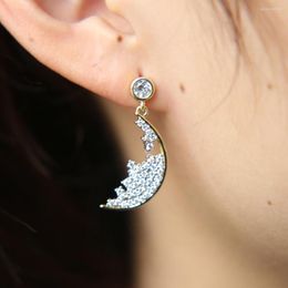 Dangle Earrings Boho 2colors Rhinestone Crystal Moon Cz Charm Drop For Women Lady Statement Bijoux Femme Fashion Jewellery