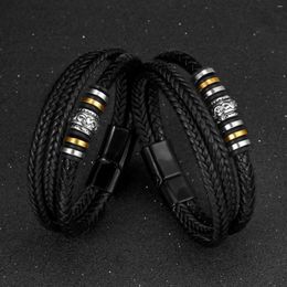 Charm Bracelets Handmade Three-layer Woven Leather Bracelet For Men Fashion Alloy Beaded Jewellery Birthday Gift Party Rave