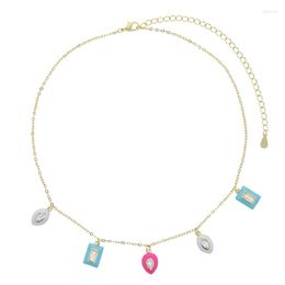 Chains Colourful Enamel Choker Necklace Jewellery With CZ And Geometric Tear Drop Rectangle Pendant For 2023 Summer
