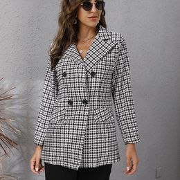 Women s Suits Blazers Plaid Blazer High Street Women Long Sleeve Casual Elegant Office Lady Autumn Plus Size Clothing for Jackets Coat 230715