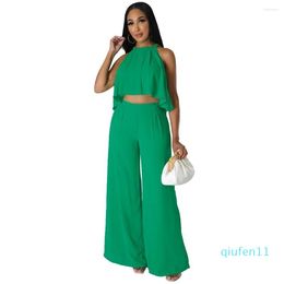 Women's Two Piece Pants 2023 Luxury Designer Overalls Faicycore Holiday Chiffon Sexy Halter