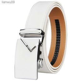 New Fashionable White Men Belts Automatic Alloy Buckle Male Belt Genuine Cowskin Leather Golf Belt Plus Size 130cm