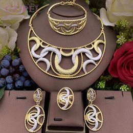 Waistcoats Fashion Gold Plated Jewellery Sets for Women Gold Sier Two Colour Necklace Earrings Ring Bracelet for Wedding Party