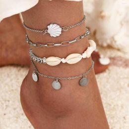 Anklets ZG Summer Bohemian Style Anklet Natural Shell Round Coin Tassel Feet Chain Friend's Same Four Piece Set