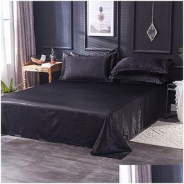 Bedding Sets Wholesale Luxury Satin Silk White Flat Sheet Silky Queen King Bed Sheets For Women Men 1317 T2 Drop Delivery Home Garde Dhnbo