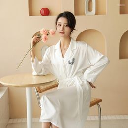 Women's Sleepwear Casual Women Robe Faux Silk Print Kimono Gown Turn-down Collar Nightwear Loose Home Clothes Lounge Homewear Bathrobe