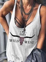 Dress Women Western Fashiopn Tank Top Wild West Steer Skull Leopard Print Vintage Graphic Tee Sleeveless Shirt Loose Country Music Top