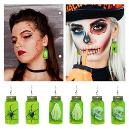 Backs Earrings Creepy Halloween Earings Alien UFO Witch Cauldron Glow In The Dark Acrylic Mini Hoop For Women Packs