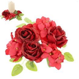 Candle Holders Flowers Decor Artificial Candlestick Garland Wreath Rings Spring European Style 25X25X8CM Table Ornament Red Plastic Pillars