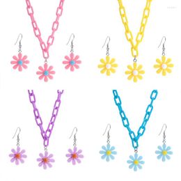Necklace Earrings Set Candy Colour Acrylic Wedding Jewellery Bridesmaid Full Long Chain Daisy And Pendant Earring Gifts