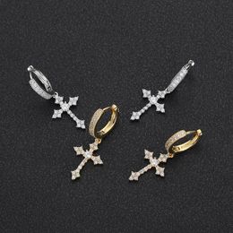 Hip Hop rapper Men Women Stud Earrings Jewellery cross Gold Silver crucifix Full Diamond zircon earrings night club Jewellery accessories 1447