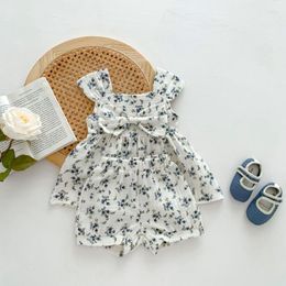 Clothing Sets 2023 Summer For Baby Girls Kids Floral Printed Sleeveless Tops With Big Bow Short Pants Children Casual Playwear