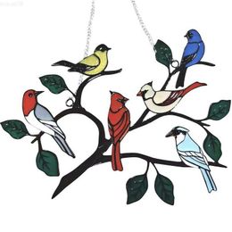 Garden Decorations New Colourful Bird Alloy Stained Glass Display Hanging Ornament Suncatchers Window Panel Decor Garden Decoration And Gifts L230715